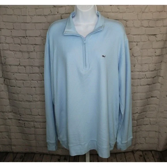 Vineyard Vines Sweater Men's L Blue 1/4 Zip Pullover Pima Cotton Golf Whale - Picture 1 of 7